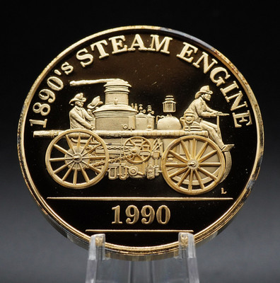 1990 Joe's Fireman's Gold Medallion 1890 Steam Engine 2oz 999 Silver round C6826