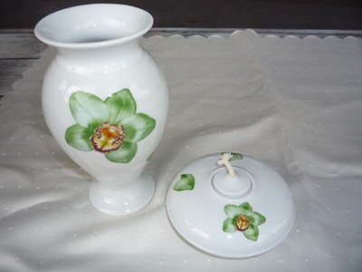 2 tlg. handbemaltes Set Vase und Öllampe aus Freiberger Porzellan NEU