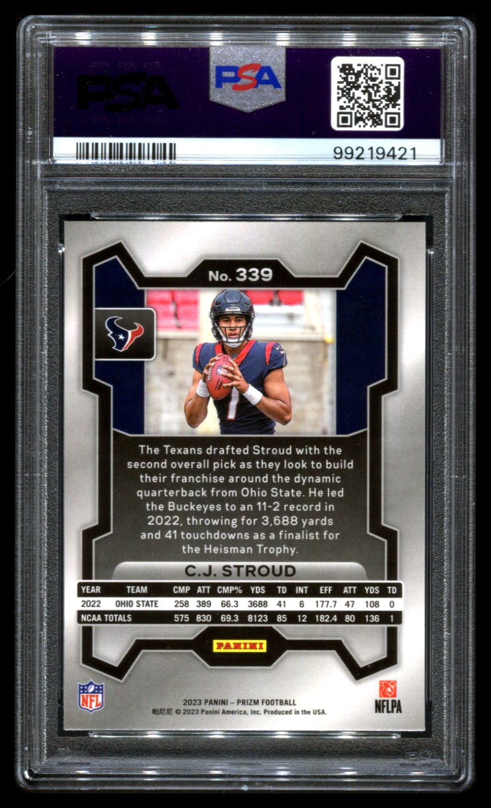 2023 Panini Prizm CJ Stroud PSA 9 RC #349 view 2