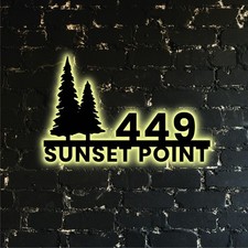 Custom LED Address Metal Sign Solar House Number Tree Plaque