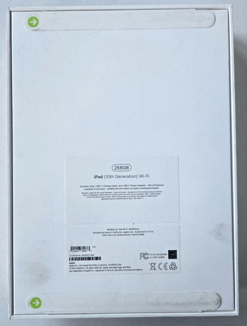 Apple iPad (10th Generation) A2696 256 GB, Wi-Fi, 10.9 in - Blue