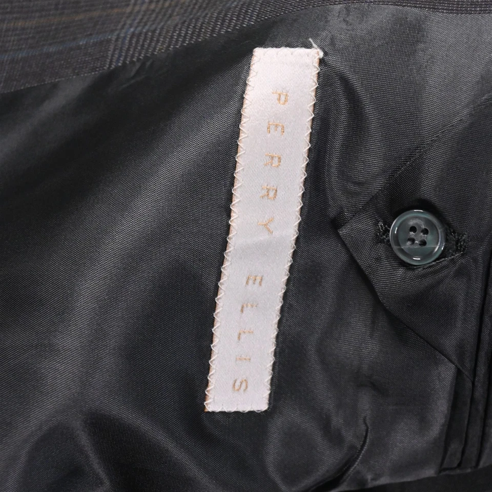 Vtg Perry Ellis 42L 36x32 Brown Glenn Check Wool USA Made Mens Jacket Pants Suit - Image 4 of 4