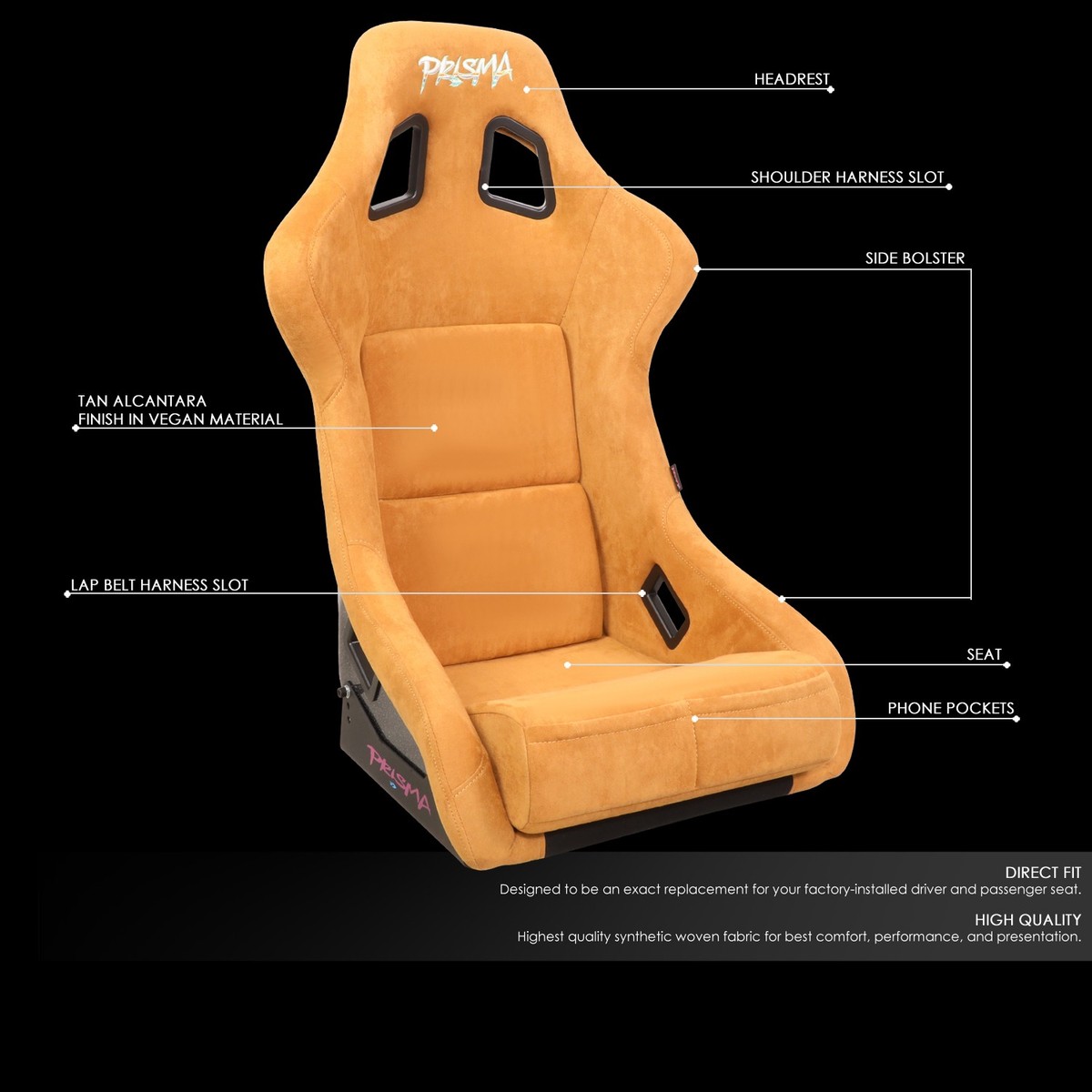 NRG Innovations Prisma Tan Alcantara Vegan Fixed Back Bucket - Main Image