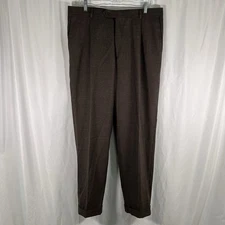 Hart Schaffner Marx 100% Wool Dress Pants Men 36 Brown Pleated Pockets Dry Clean
