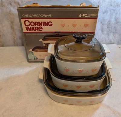 Vintage Corning Ware Forever Yours 6 Pc Casserole Set w/ Box P-43-B USA