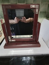 Free Standing Swing Mirror 35.5x33.5cm Wooden Mahogany Style