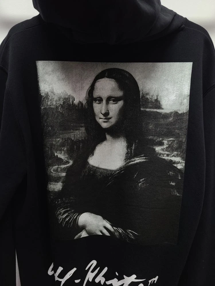OFF WHITE Felpa con cappuccio Off White nera Mona Lisa scritta logo 120620110