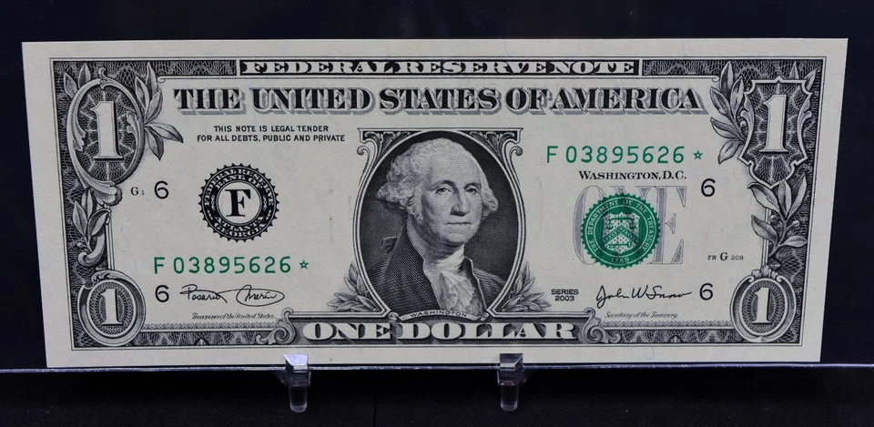 2003a Small Size $1 FRN GEM NEW 65 PPQ (B201) - Image 2 of 4