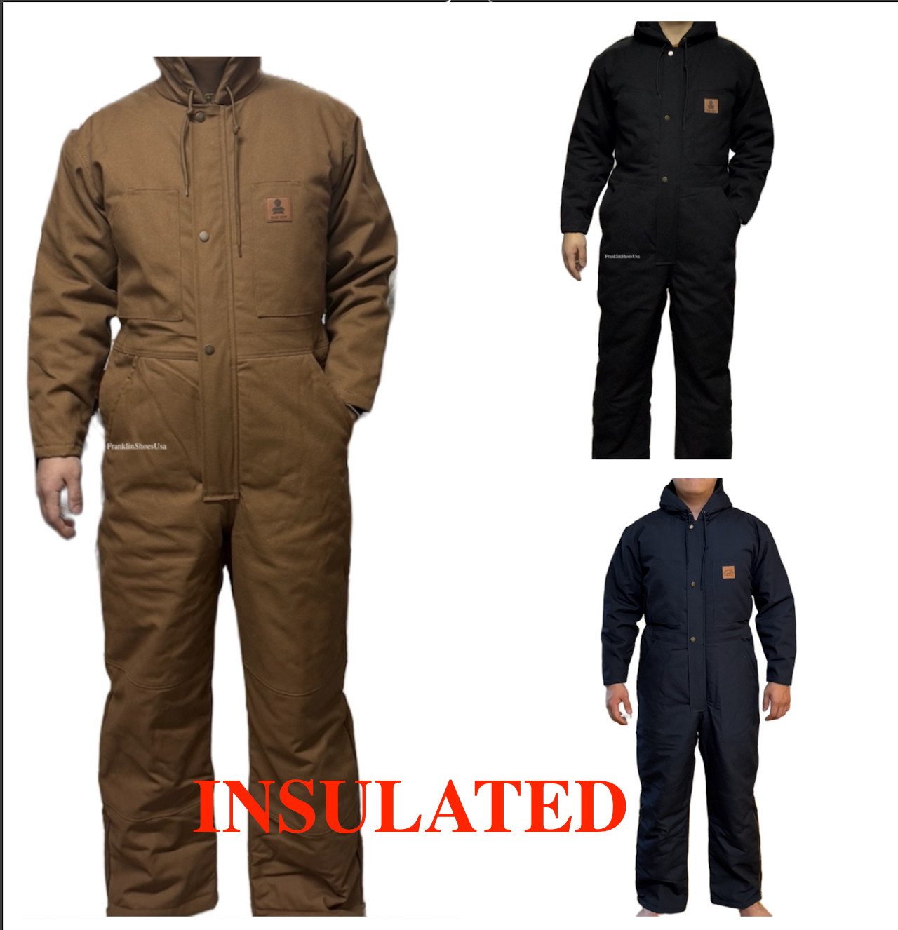 Men's Insulated Coverall with Full Body Protection and Multiple Pocket BLACK