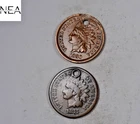 1875+1880 Indian Head Penny Cent Set/Lot ~ VG+AU (hole) ~2 Coins~ ZIL89