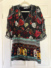 alice + olivia Multicolor Floral Chiffon Ruffle V-Neck Tunic Blouse S