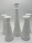 White Milk Glass Bud Flower Vases Vintage Lot of 5 Party Wedding Event 6"-9"