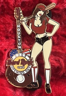 Hard Rock Cafe Pin Houston Astro Baseball Girl Hat Lapel Grand Opening Day