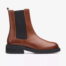 Image of Clarks Ladies Ankle Boots TILHAM CHELSEA Dark Tan Leather Various Sizes