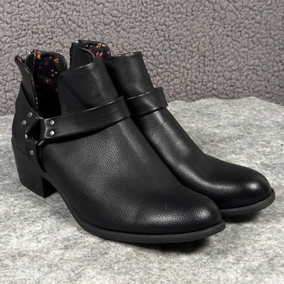 B.oc. Boots Born Concept Womens Black Harness Strap Ankle Booties Back Zip 11M
