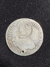 RARE Costa Rica ND (1845) Type 3 C/S SILVER 2 Reales on 1808 2 Reales Shipwreck?