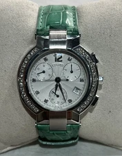 Authentic Concord La Scala Chronograph Men 38mm Quartz Steel Diamond Bezel Watch