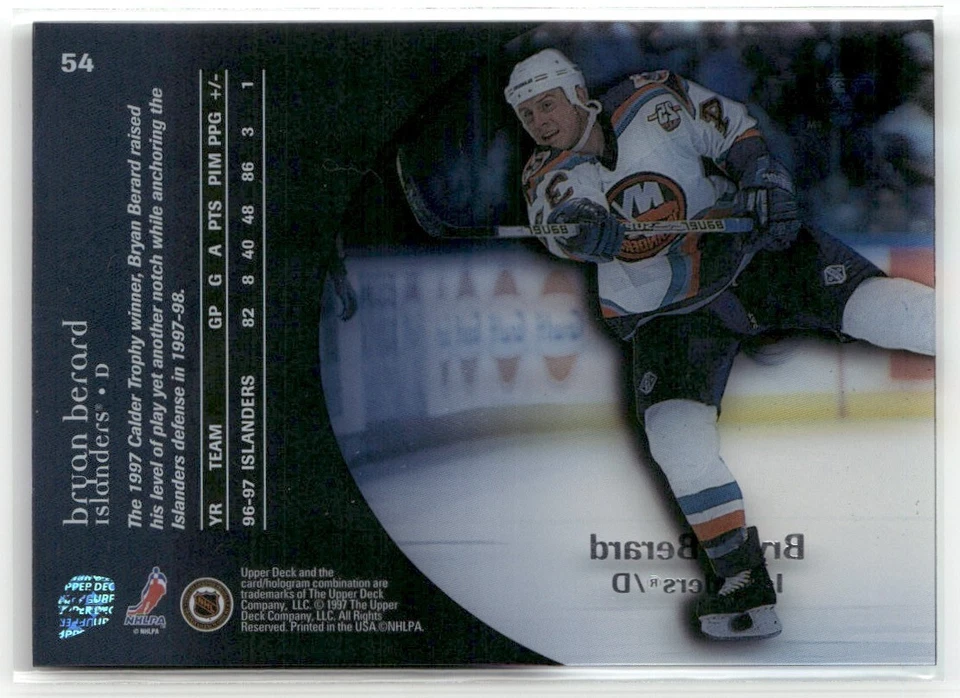 1997-98 UPPER DECK ICE BRYAN BERARD NEW YORK ISLANDERS #54 - Image 2 of 3