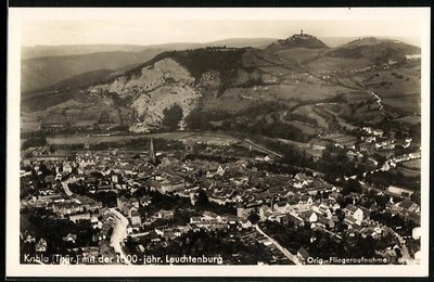Kahla /Th., Ansichtskarte, Ortsansicht mit Leuchtenburg, Fliegeraufnahme 1946 