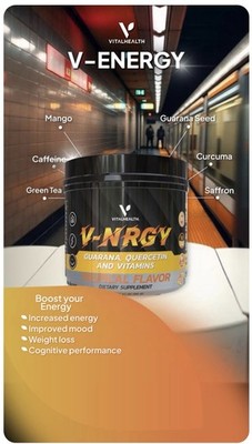 Vital Health V-NRGY Natural Energy Vitamin Drink Mix, Tropical Flavor 3.1 oz