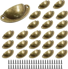 24Pcs Antique Cup Drawer Pulls, Brass Bronze Bin Cup Pulls Knobs, Cabinet Pull H
