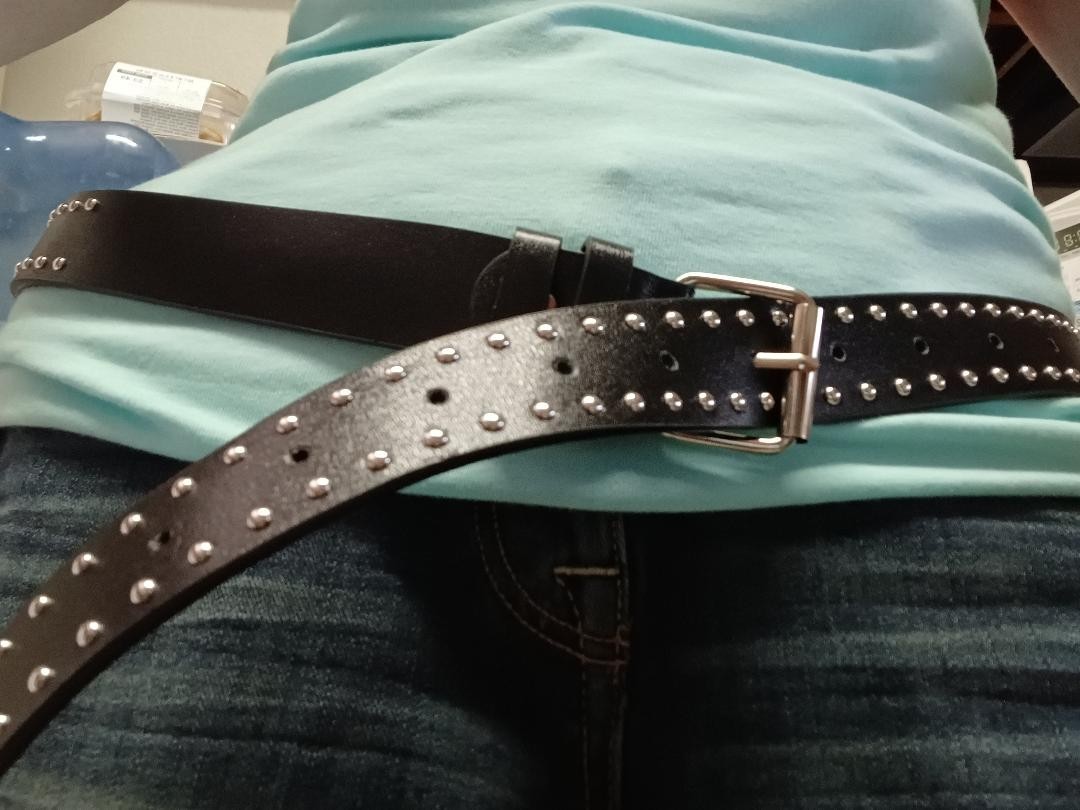WOMEN WESTERN BLACK STUDDED PUNK LEATHER BELT Size M belt  display picture 2