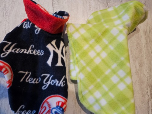 2 small dog coats-one NY yankees and one limegreen checked-XS