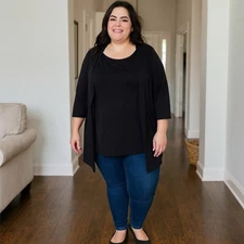 Talbots Top Women's 3x Rich Black Liquid Knit Career Wear Comfort Blouse 