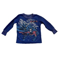 Vtg 90s Kids Batman Robin T-Shirt Long Sleeve Thermal Pajama Top Sz 4-5