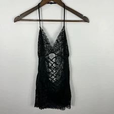 René Rofé Lingerie M/L Black Lace Mesh Babydoll  Sheer Strappy Sexy Nightwear