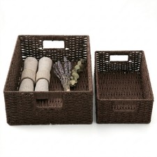 2 Pack Wicker Storage Baskets with Handles, 15"  12.5" Hand Woven Bins, Rust...