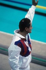 Summer Olympics USA Greg Louganis victorious after Men's 3M Spring- Old Photo