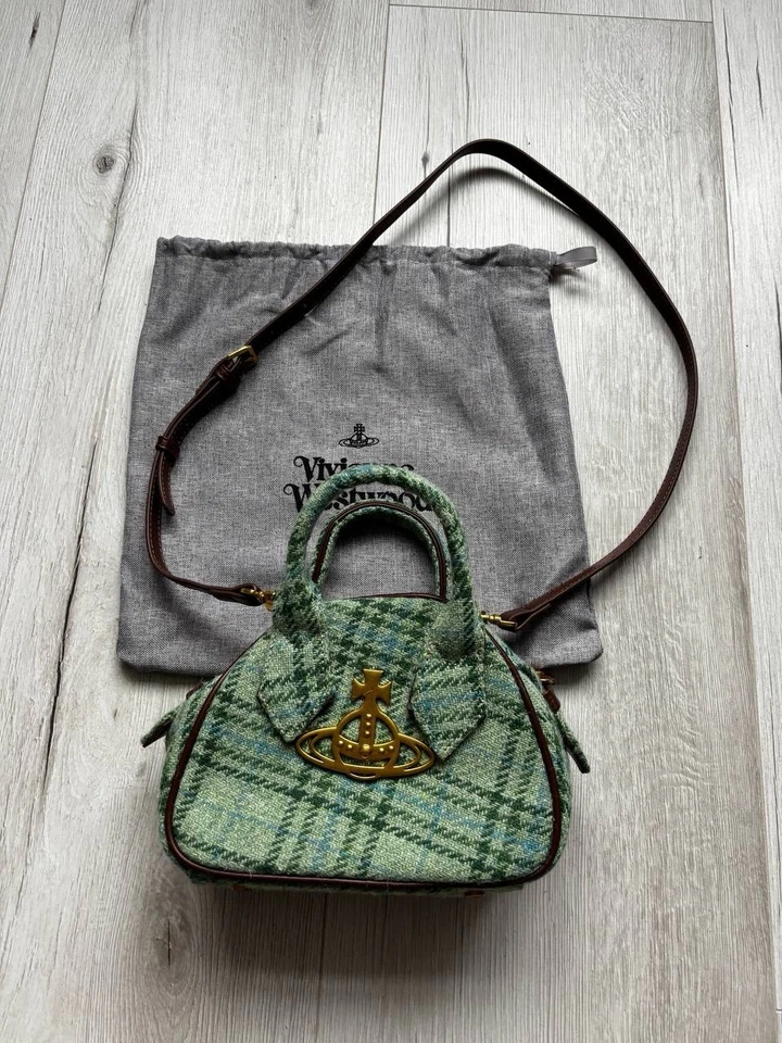 Vivienne Westwood x Harris Tweed Mini Yasmin Bag Green Check Plaid Wool Handbag - Image 2 of 4