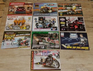 10 DIFFERENT "FOREIGN" DRAG RACING HANDOUTS "T/F BIKE" "JET CAR" IN VG COND!!