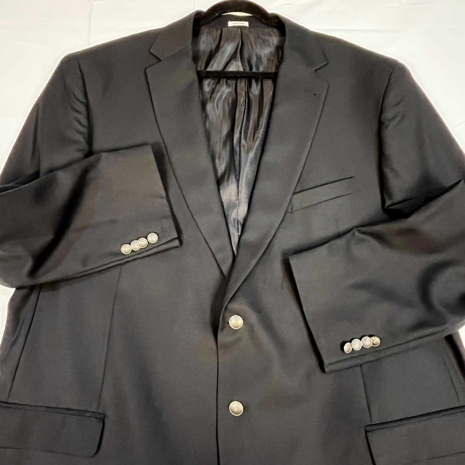 Joseph Abboud Blazer Mens 52L Reda Super 110s Black Wool Executive Fit Hopsack