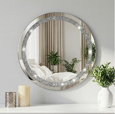 Round Jewel Wall Mirror Crystal Effect Diamante Style Decorative Mirror 50cm