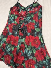 Vtg Victoria's Secret Gold Label Floral Slip Dress Petite Lace Up Back Satin Bow
