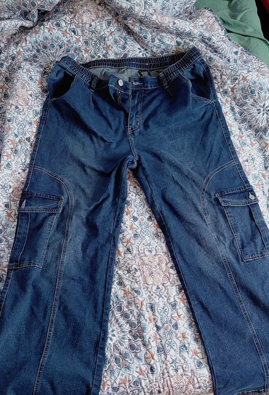dark wash denim cargo pants