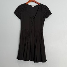 Hollister Black Lace Up Embroidered Mini Dress Short Sleeve Small boho witch