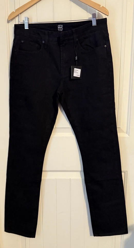 Pantalones de mezclilla Ike Behar para hombre talla 30x32 negros ajustados calce recto nuevos con etiquetas Foto 2 de 4