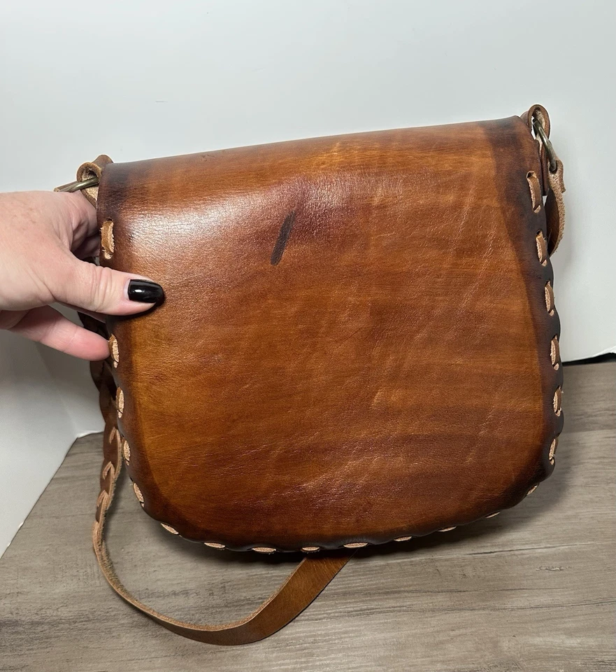 Bolso de flores boho hippie vintage años 70 de cuero pintado a mano Foto 4 de 4