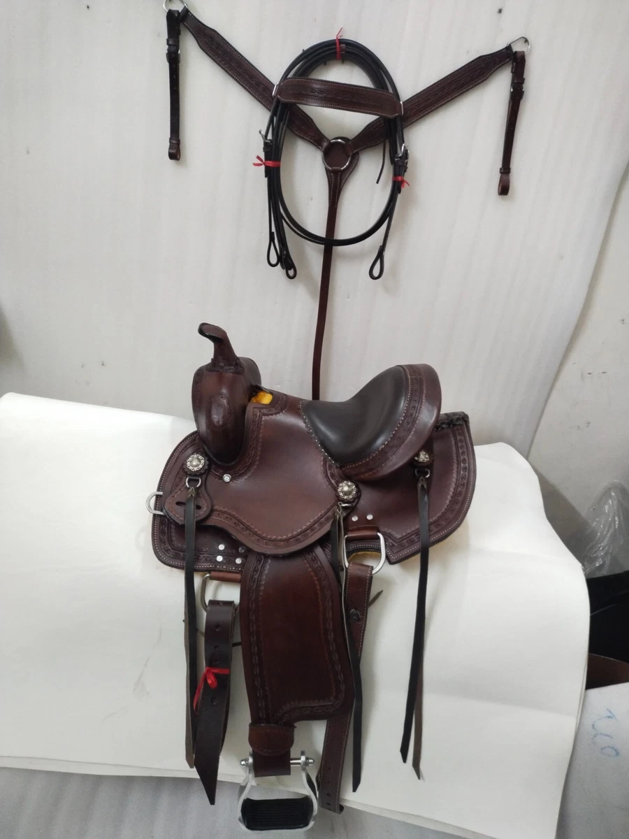 Selle Roper Ranch en cuir marron Western sculpté à la main