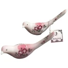 Fenton Rosaline Pink Satin Glass Bird Hand Painted Signed By Shelley Fenton Pair
