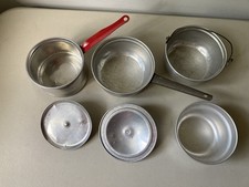 Vintage Set of Aluminum Toy Pots and Pans 2 pans 2 pots 2 lids