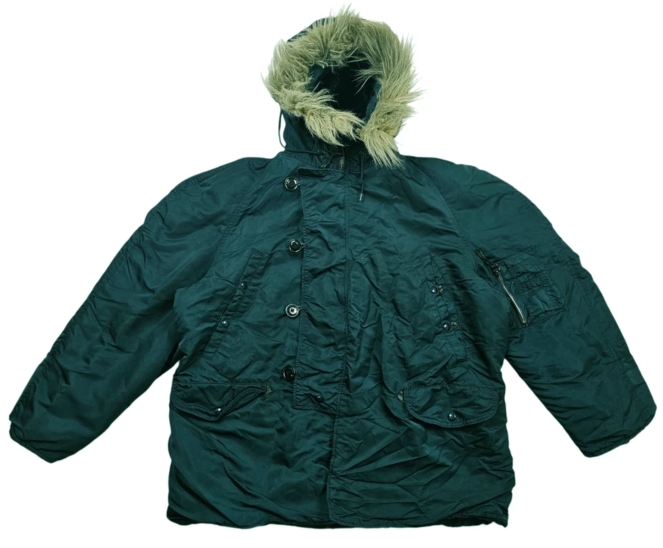 *HOT VTG USA Men's ALPHA INDUSTRIES @ N-3B MILITARY PARKA COLD HOOD TEAL Coat L - Image 3 of 4