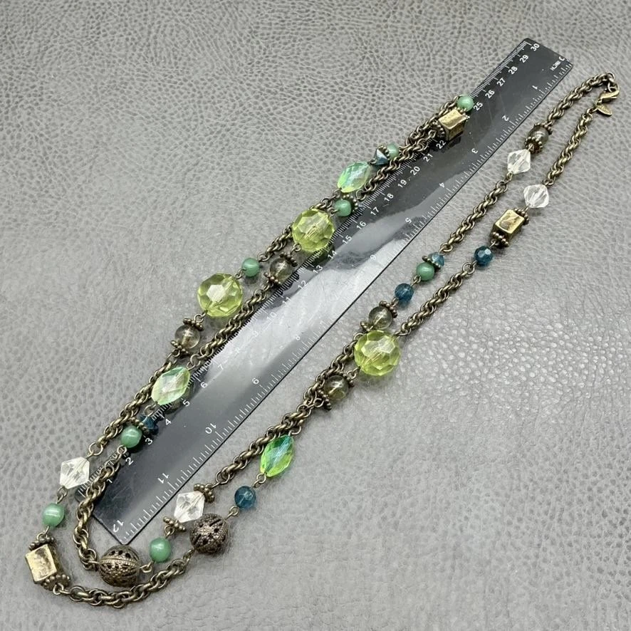 Collar Lia Sophia Cuentas Largas Vidrio Facetado Antiguo Latón Tono Langosta Cierre Foto 3 de 4