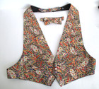 Vtg Lord West Black w/Gold Paisley Backless Formal Vest & Matching Bow Tie M USA — photo 1