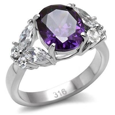 Women's Ring, Purple CZ, Stainless Steel, Statement, Sparkling CZ