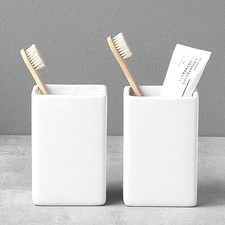 Toothbrush Holders for Bathrooms - 2 Cups Ceramic Square Toothbrush Toothpaste