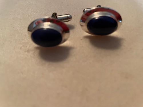 LAPIZ & STERLING SILVER CUFF LINKS OVAL SHAPE DESIGN - Picture 2 of 4